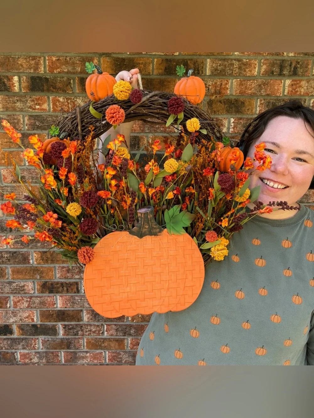 🎃 Pumpkin Flower Grapevine Wreath